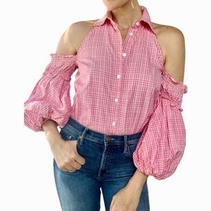 Petersyn Cold Shoulder Pink Plaid Top